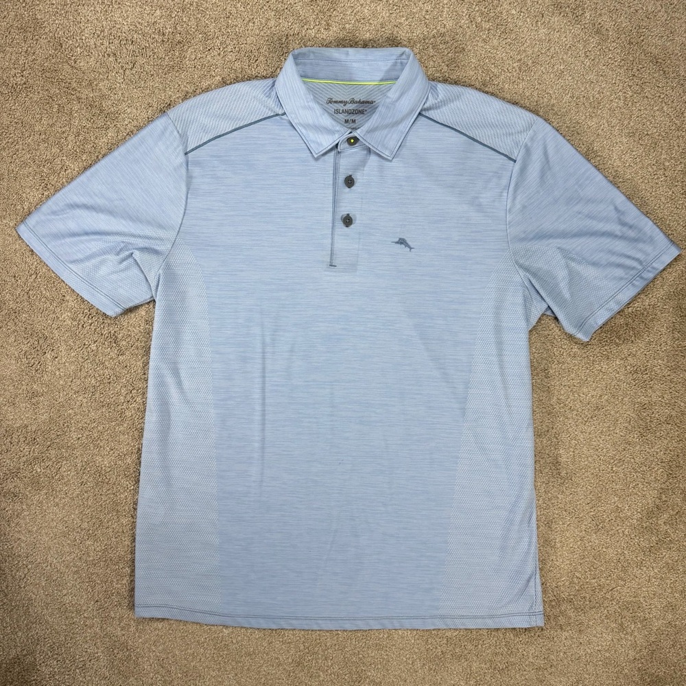 Tommy Bahama Island Zone Polo Shirt Men’s Sz Medium Golf Performance Travel Blue